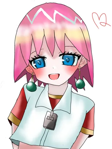 ピンク髪と青い瞳の微笑み