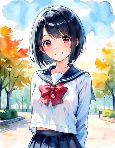 秋風そよぐセーラー服の少女