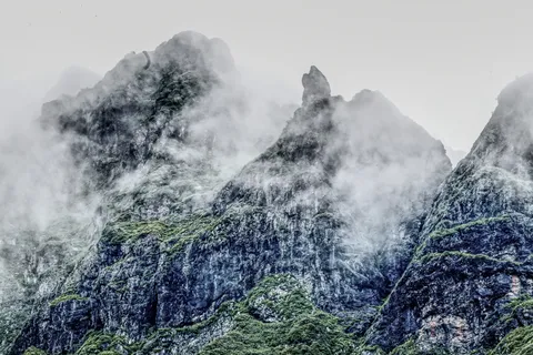 霧に包まれた神秘的な山々
