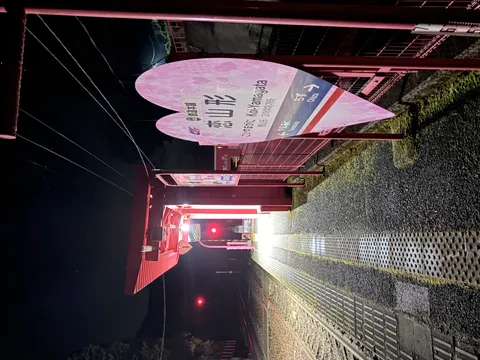 闇夜に浮かぶピンクのハート駅
