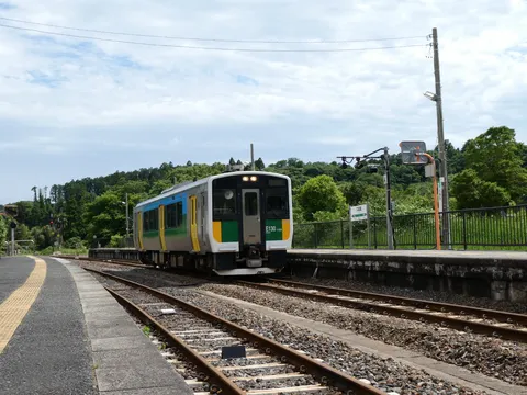 ローカル線の風景に溶け込む列車