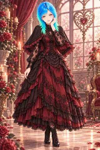 深紅の薔薇と青い光