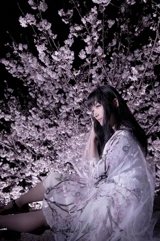 夜桜に溶け込む静かな装い