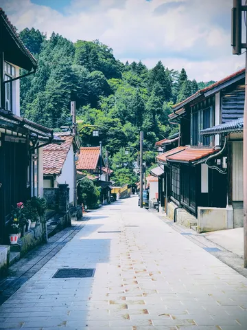 緑の坂道、静かな町並み