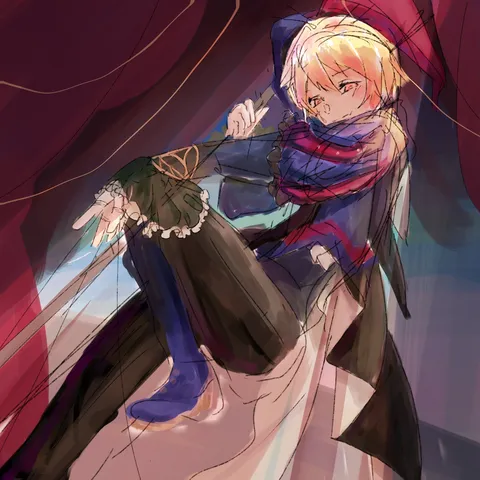 深紅の幕間に揺れる