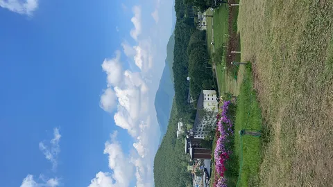 もこもこ雲と彩り花壇