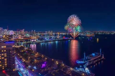 夜景を彩る、煌めきの花火