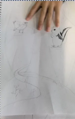 野鳥のスケッチと川の流れ