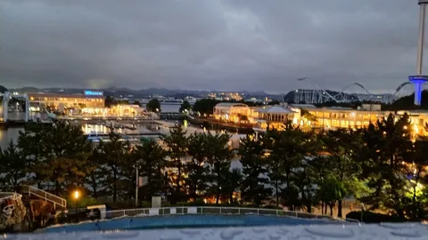 夜の遊園地、灯りの海