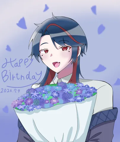 お祝いの花束と笑顔
