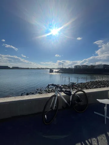 光を背に走る自転車