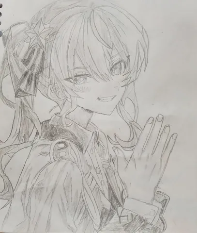 ペン画風のキュートな微笑み