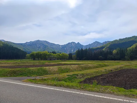 初夏の山里、新緑と田園風景