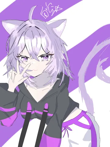 紫猫耳少女のクールなポーズ