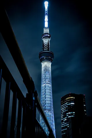 夜空にそびえる光の柱