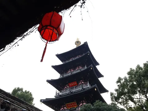 古都を彩る赤提灯と五重塔