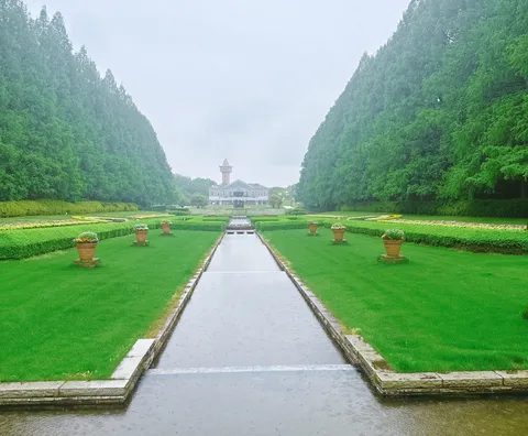 緑の絨毯と水辺のシンメトリー