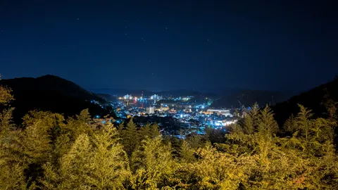 山間に輝く幻想的な夜景