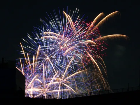 夜空の大輪、ビルも驚く美しさ