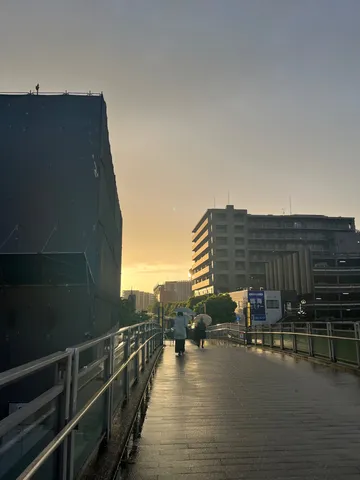 夕暮れ時の傘と二人