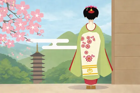 桜と和装の美しい春景色