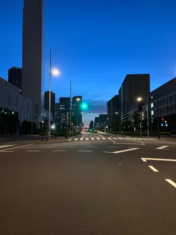 都会の夜景、信号待ちの静寂