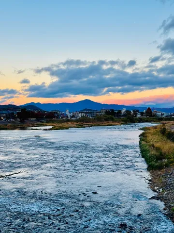 静寂の川面と夕焼け空
