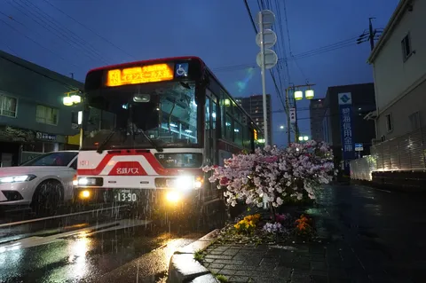 イオン行きバスの、雨の日のランウェイ