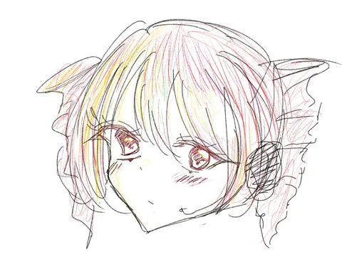 落書き風、赤面キュートな表情