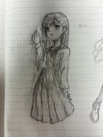 ノートの落書き、切ない少女