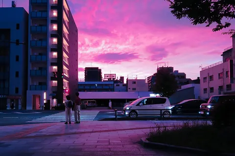 紫雲の街角、信号待ち