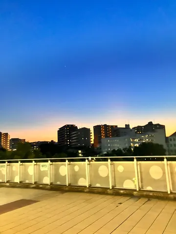 黄昏時の街並み、空に瞬く光