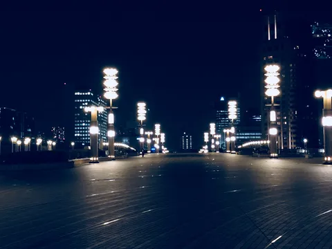 夜の光が伸びる大通り