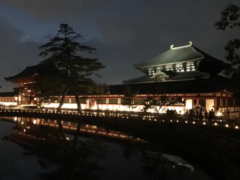 水鏡に映る夜の堂宇