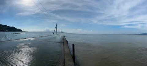 水没する電柱と海辺の道