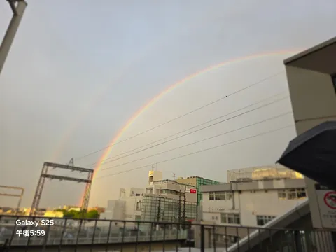 雨上がりの街に架かる虹