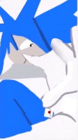 青い髪のキャラクター、クールなポーズ