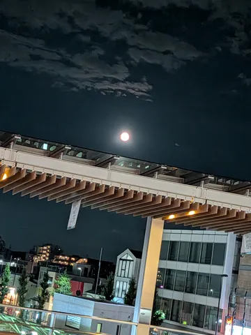 都会の夜空、月明かりに照らされて