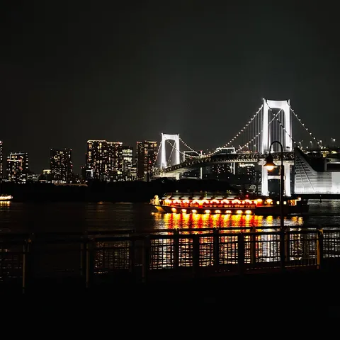 都会の夜景と灯る船のロマンチックな競演