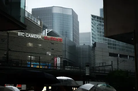 雨煙る都会の情景