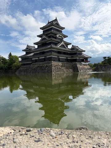黒い城と緑の湖のコントラスト