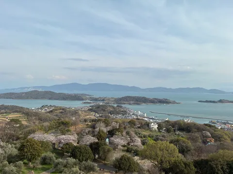 淡い光、海と島々の遠景