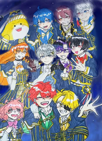 星空の下、仲間の集合絵