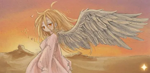 天使の微笑み、夕焼け空に羽ばたく