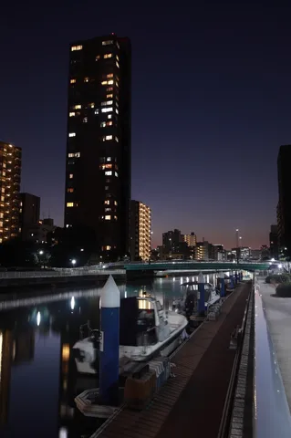 夜景と水路の静かな瞬間