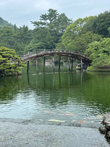 静寂の鯉と朱色の橋