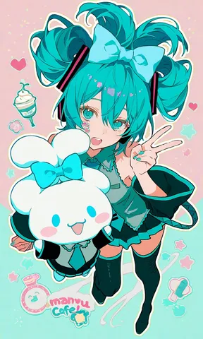 水色ツインテと白ふわふわ