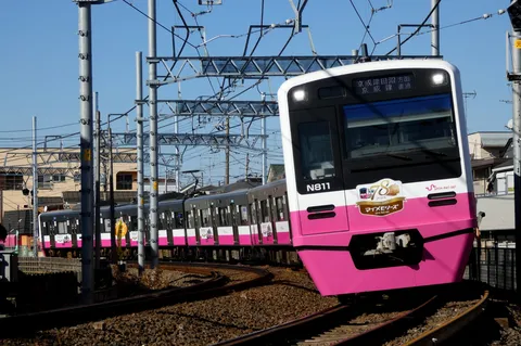 ピンクとシルバーのコントラスト、鉄道の旅