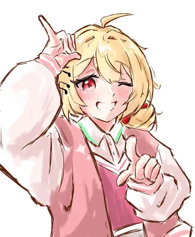元気いっぱい！笑顔で指さしポーズ