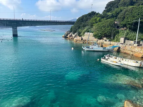 碧き水の入り江にかかる橋